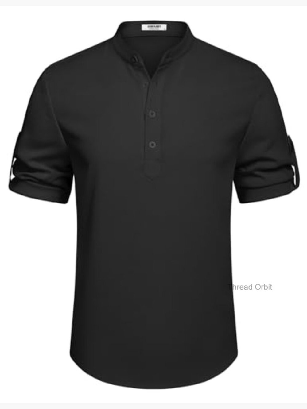 Casual Henley Shirt Short Sleeve Band Collar Linen Summer Beach Tee - Picture 6 of 7